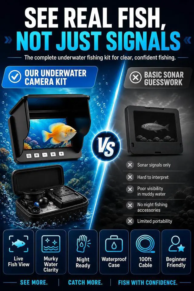 Alt view image 7 of 7 - Underwater Fishing Camera,4.3" LCD Screen,Portable Fish Finder with 12 IR LED Night Vision&200° Wide,IP68 Waterproof Ice Fishing Camera with 50ft Cable&5000mAh Battery for Ice Lake Boat Kayak Fishing