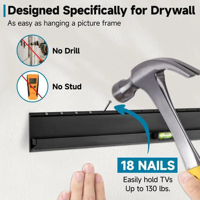 Alt view image 3 of 7 - No Stud TV Wall Mount, Studless Drywall Mount TV Bracket for Most 32-70 TVs, No Damage, No Drill TV Hanger, Low Profile, Holds up to 130 lbs, Max VESA 400x400mm