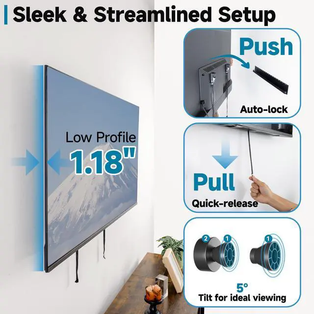 Alt view image 6 of 7 - No Stud TV Wall Mount, Studless Drywall Mount TV Bracket for Most 32-70 TVs, No Damage, No Drill TV Hanger, Low Profile, Holds up to 130 lbs, Max VESA 400x400mm