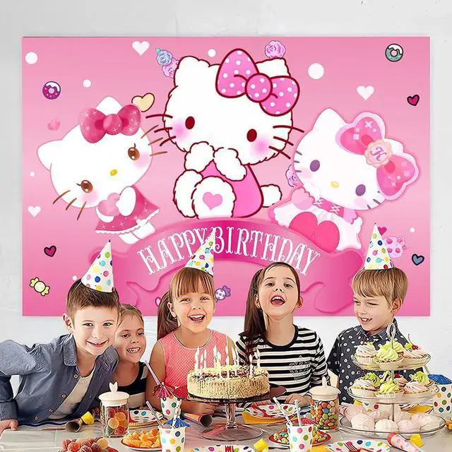 Alt view image 2 of 4 - Kitty Birthday Decorations,Girls Princess Happy Birthday Banner Backdrop for Kids Birthday Party Supplies (5x3ft)