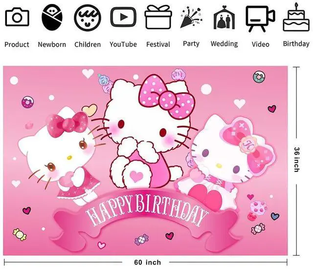 Alt view image 3 of 4 - Kitty Birthday Decorations,Girls Princess Happy Birthday Banner Backdrop for Kids Birthday Party Supplies (5x3ft)