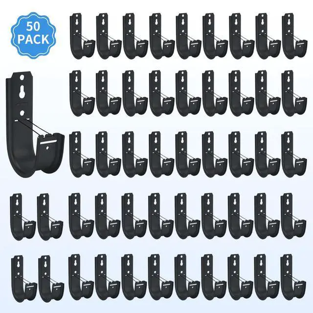 Alt view image 3 of 7 - 50 Pack 2-Inch Galvanized Steel Cable Support J-Hooks | With Retainer Clips, Heavy Duty, Wall Mount Cable Management, For Structured Cabling & Organization