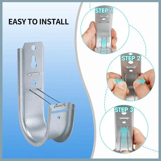 Alt view image 5 of 7 - 50 Pack 2-Inch Galvanized Steel Cable Support J-Hooks | With Retainer Clips, Heavy Duty, Wall Mount Cable Management, For Structured Cabling & Organization