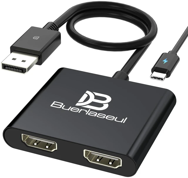 Main image of DisplayPort to Dual HDMI Splitter 4K@60Hz, USB-C Powered, DisplayPort 1.4 MST Hub DP to HDMI 1 in 2 Out Splitter for Dual Monitors Extended/Clone Mode for Desktop PC Graphics Card Home Office Gaming