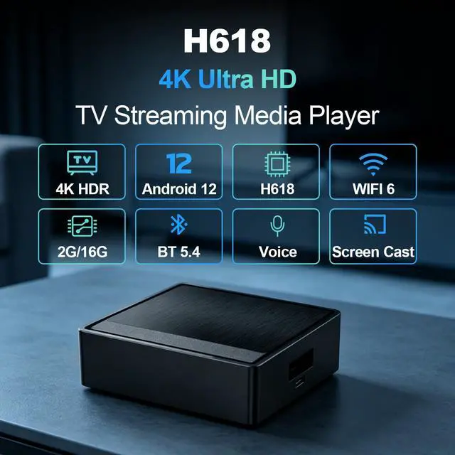 Alt view image 2 of 7 - Android TV Box 2026 H618 4K Ultra HD Streaming Device for TV | 2GB RAM + 16GB ROM, Smart TV Box with Voice Remote, BT 5.4, USB 2.0, HDR 10, 2.4G & 5G WiFi 6