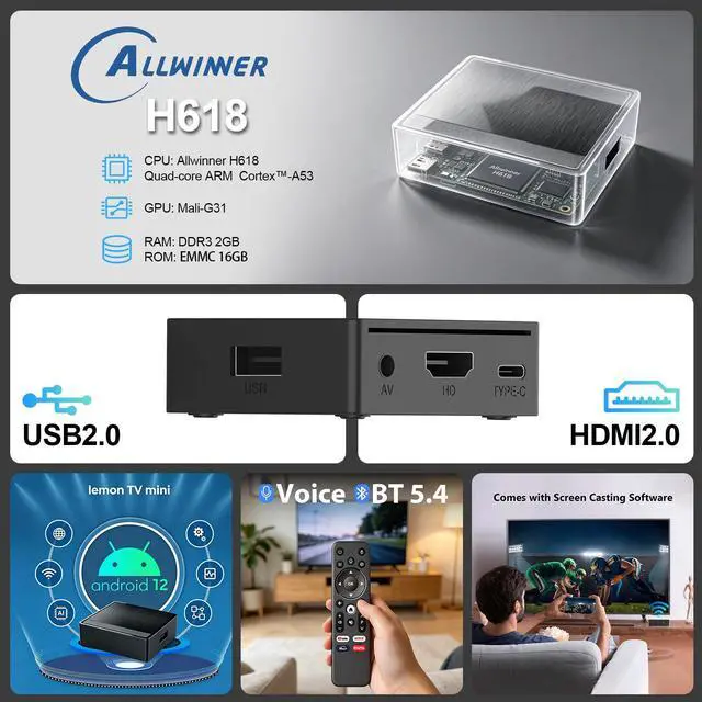 Alt view image 3 of 7 - Android TV Box 2026 H618 4K Ultra HD Streaming Device for TV | 2GB RAM + 16GB ROM, Smart TV Box with Voice Remote, BT 5.4, USB 2.0, HDR 10, 2.4G & 5G WiFi 6