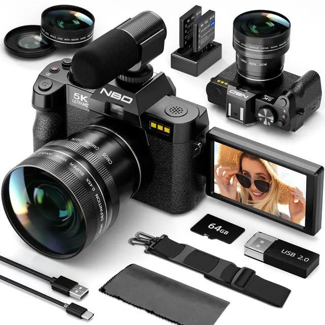 Main image of 5K 64MP Digital Cameras for Photography,16X ZoomFlip Screen,Dual-Lens | WiFi, Autofocus, Wide & Macro Lens, Microphone, 2 Batteries, 64GB Card, for YouTube, Vlogging,Travel, Beginners and Adults