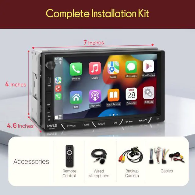 Alt view image 7 of 7 - Double Din Car Stereo with Backup Camera | 1080P HD 7-Inch IPS Touch Screen Radio for Car | 4x60W Power CarPlay and Android Auto with AM/FM & Bluetooth 5.0 | Includes Microphone & Remote Control