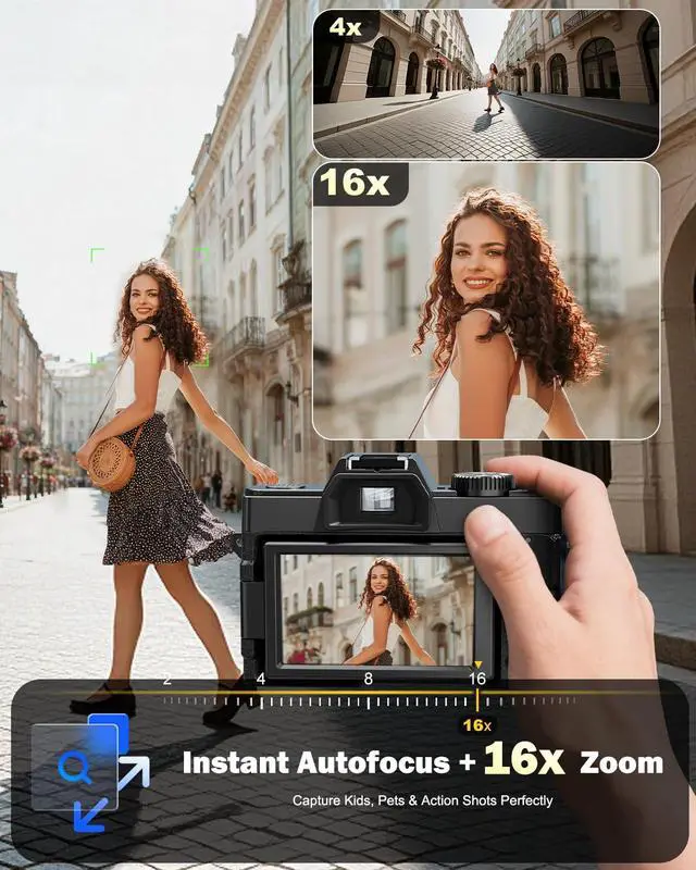 Alt view image 3 of 7 - 5K 64MP Digital Cameras for Photography,16X ZoomFlip Screen,Dual-Lens | WiFi, Autofocus, Wide & Macro Lens, Microphone, 2 Batteries, 64GB Card, for YouTube, Vlogging,Travel, Beginners and Adults