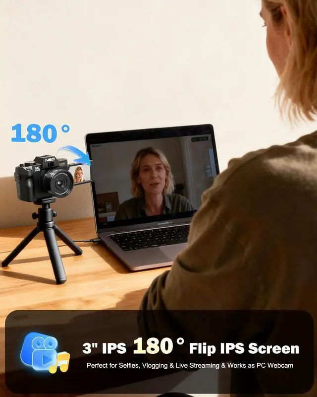 Alt view image 5 of 7 - 5K 64MP Digital Cameras for Photography,16X ZoomFlip Screen,Dual-Lens | WiFi, Autofocus, Wide & Macro Lens, Microphone, 2 Batteries, 64GB Card, for YouTube, Vlogging,Travel, Beginners and Adults