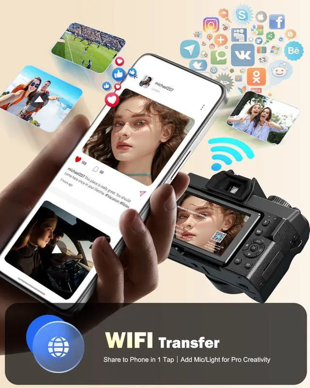 Alt view image 6 of 7 - 5K 64MP Digital Cameras for Photography,16X ZoomFlip Screen,Dual-Lens | WiFi, Autofocus, Wide & Macro Lens, Microphone, 2 Batteries, 64GB Card, for YouTube, Vlogging,Travel, Beginners and Adults