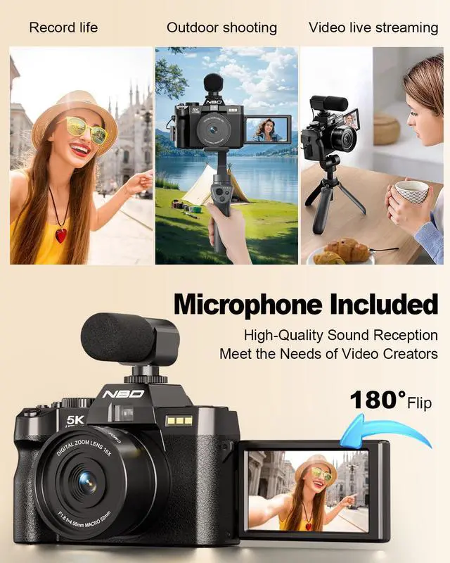 Alt view image 7 of 7 - 5K 64MP Digital Cameras for Photography,16X ZoomFlip Screen,Dual-Lens | WiFi, Autofocus, Wide & Macro Lens, Microphone, 2 Batteries, 64GB Card, for YouTube, Vlogging,Travel, Beginners and Adults