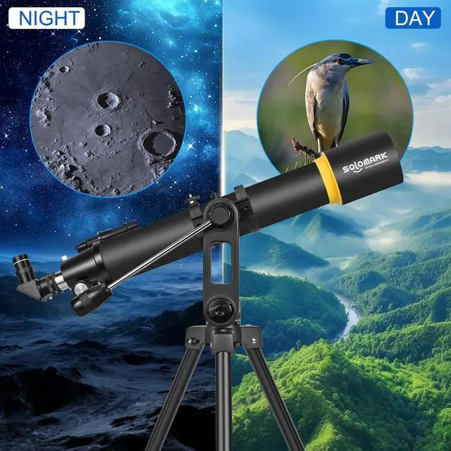 Alt view image 7 of 7 - Telescope for Adults, Professional High Powered 90mm Aperture 800mm Refractor Telescopes for Astronomy Beginners with AZ Mount Tripod & Phone Adapter