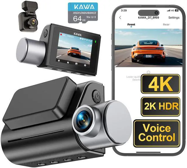 Main image of 4K Dash Cam Front Rear, Voice Control, GPS & Wi-Fi6 Dual Dash Camera | 2K HDR, Free 64GB TF Card, 2IPS Screen, G-Sensor, Night Vision, Loop Recording, 24H Park Mode, Smart Dashcam
