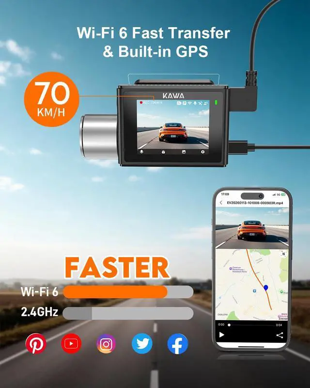 Alt view image 4 of 7 - 4K Dash Cam Front Rear, Voice Control, GPS & Wi-Fi6 Dual Dash Camera | 2K HDR, Free 64GB TF Card, 2IPS Screen, G-Sensor, Night Vision, Loop Recording, 24H Park Mode, Smart Dashcam
