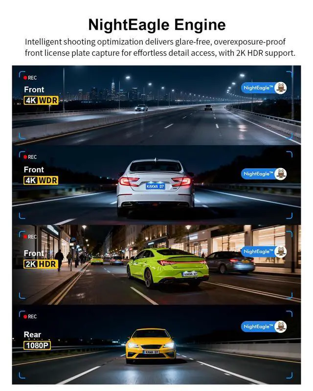 Alt view image 5 of 7 - 4K Dash Cam Front Rear, Voice Control, GPS & Wi-Fi6 Dual Dash Camera | 2K HDR, Free 64GB TF Card, 2IPS Screen, G-Sensor, Night Vision, Loop Recording, 24H Park Mode, Smart Dashcam
