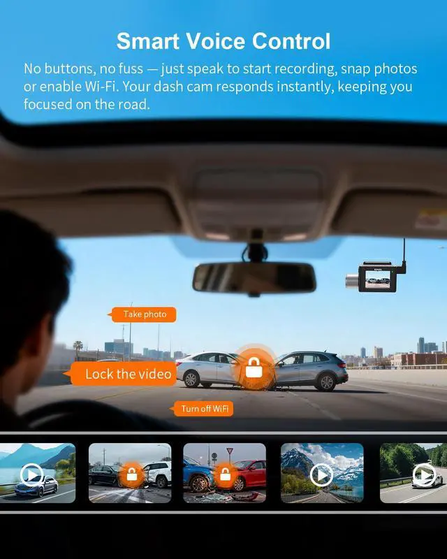 Alt view image 3 of 7 - 4K Dash Cam Front Rear, Voice Control, GPS & Wi-Fi6 Dual Dash Camera | 2K HDR, Free 64GB TF Card, 2IPS Screen, G-Sensor, Night Vision, Loop Recording, 24H Park Mode, Smart Dashcam