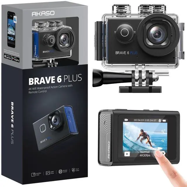 Main image of Brave 6 Plus Native 4K30FPS 20MP WiFi Action Camera with Touch Screen EIS 4X Zoom Voice Control Remote Control 131 Feet Underwater Camera with 2X 1350mAh Batteries and Helmet Accessories Kit