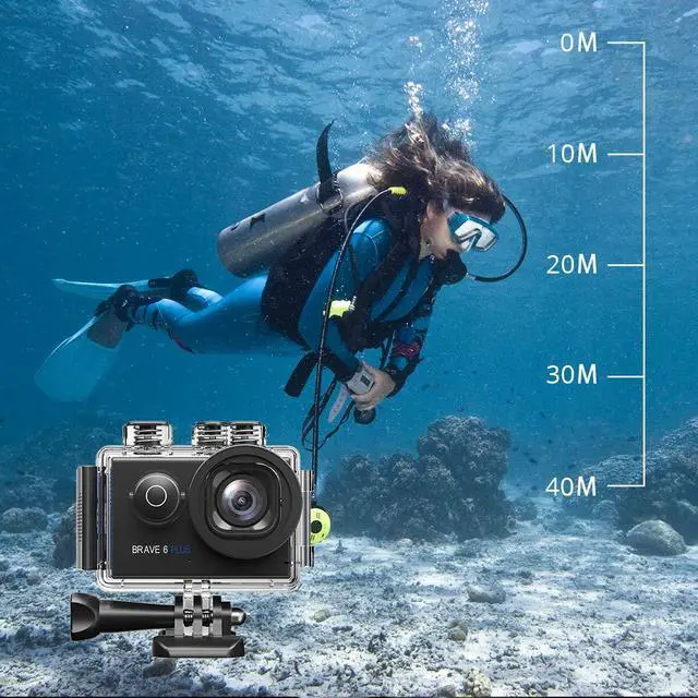 Alt view image 5 of 7 - Brave 6 Plus Native 4K30FPS 20MP WiFi Action Camera with Touch Screen EIS 4X Zoom Voice Control Remote Control 131 Feet Underwater Camera with 2X 1350mAh Batteries and Helmet Accessories Kit