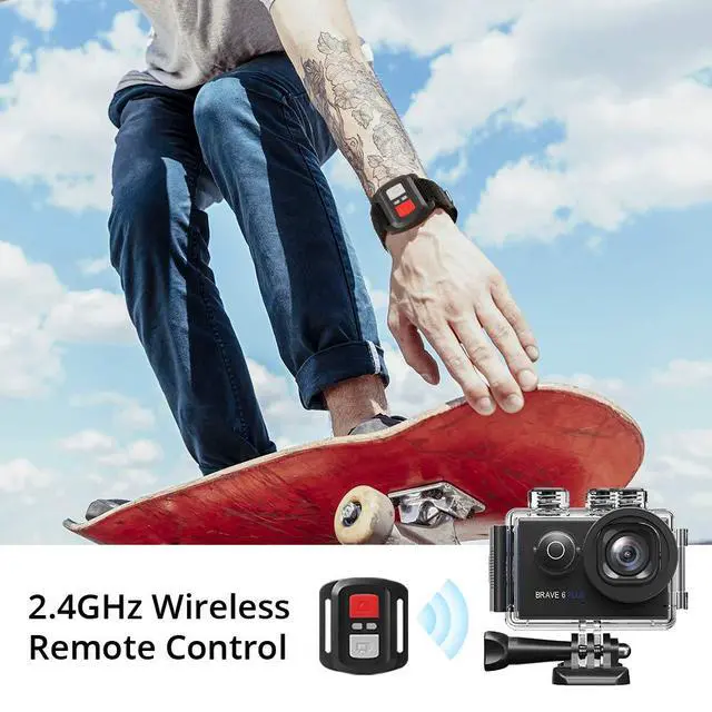 Alt view image 7 of 7 - Brave 6 Plus Native 4K30FPS 20MP WiFi Action Camera with Touch Screen EIS 4X Zoom Voice Control Remote Control 131 Feet Underwater Camera with 2X 1350mAh Batteries and Helmet Accessories Kit