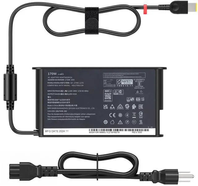 Main image of 170W Charger Compatible with Lenovo Legion Slim ThinkPad | 20V 8.5A AC Adapter. Fits LOQ, IdeaPad Pro 5/5i, Yoga Pro 9i, P1 P16 P70-P73 P51. Replaces ADL170SCC3A 4X20S56697