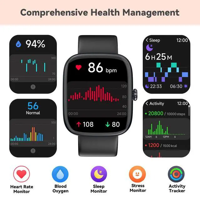Alt view image 7 of 7 - Senior Friendly Fitness Tracker, No App No Phone Required, 1.83'' Display | Easy to Use, Waterproof, Heart Rate, Sleep Monitor, Fitness Watch, Pedometer Watch, Smart Watches for Women Men