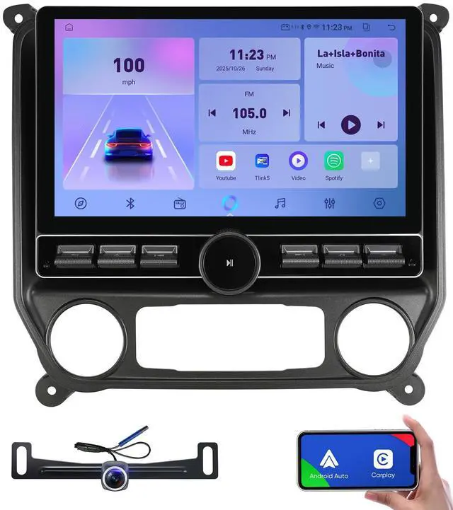 Main image of Replacement Radio for Chevy Silverado GMC Sierra - Car Stereo Wireless Carplay Android Auto 2014-2018 QLED Touch Screen Radio Upgrade GPS Navigation Head Unit Knobs (Single Knob 4+64G)