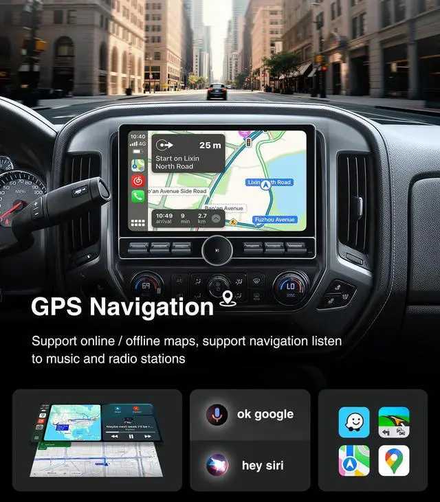 Alt view image 4 of 7 - Replacement Radio for Chevy Silverado GMC Sierra - Car Stereo Wireless Carplay Android Auto 2014-2018 QLED Touch Screen Radio Upgrade GPS Navigation Head Unit Knobs (Single Knob 4+64G)