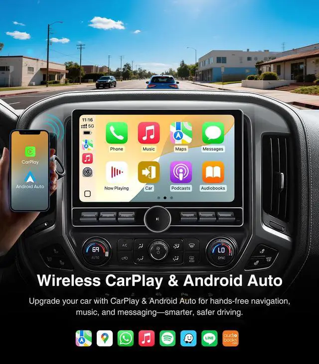 Alt view image 5 of 7 - Replacement Radio for Chevy Silverado GMC Sierra - Car Stereo Wireless Carplay Android Auto 2014-2018 QLED Touch Screen Radio Upgrade GPS Navigation Head Unit Knobs (Single Knob 4+64G)