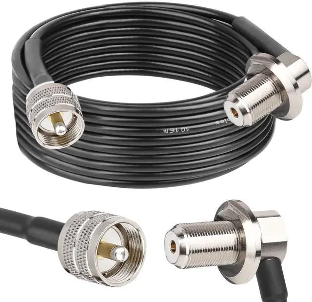 Main image of RG58 UHF PL259 Male to SO239 Female Right Angle Bulkhead Mount Coax Cable - 25FT for Vehicle Car SUV Truck Two Way Radio Ham Radio