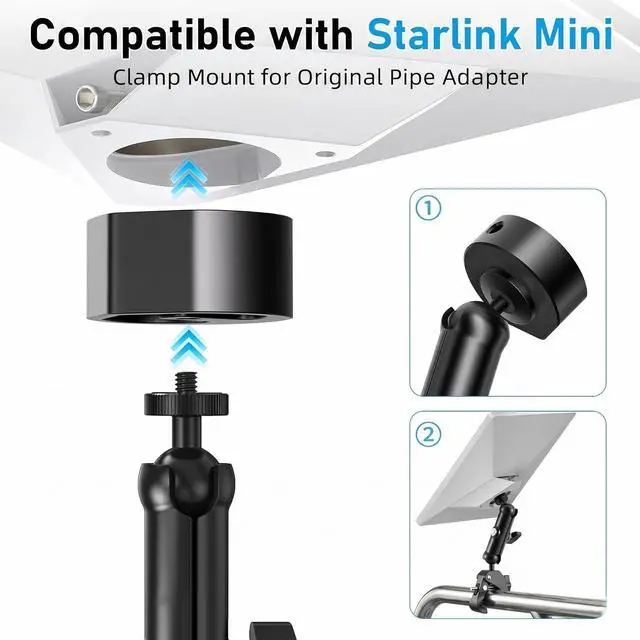 Alt view image 3 of 7 - Pipe Adapter Compatible with Starlink Mini Mount, Foldable Clamp | Fits 2026/2025 & 2024 Setups; T-Handle Attachment; RV ladder, Roof Rack and Yacht, Camper Accessories Easy Installation