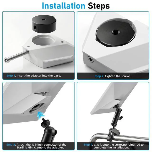 Alt view image 6 of 7 - Pipe Adapter Compatible with Starlink Mini Mount, Foldable Clamp | Fits 2026/2025 & 2024 Setups; T-Handle Attachment; RV ladder, Roof Rack and Yacht, Camper Accessories Easy Installation
