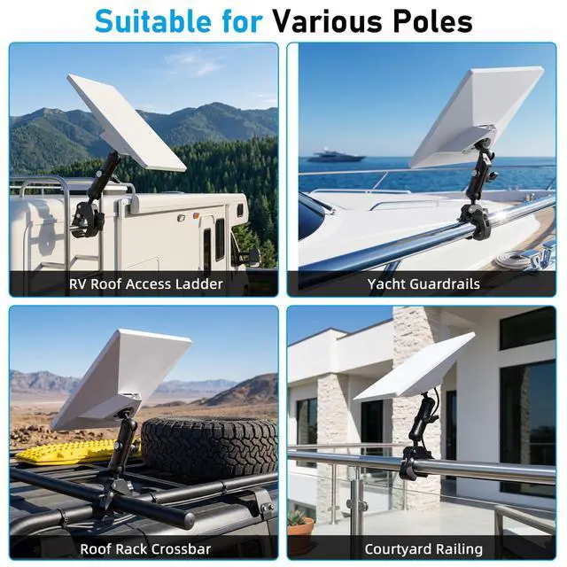 Alt view image 5 of 7 - Pipe Adapter Compatible with Starlink Mini Mount, Foldable Clamp | Fits 2026/2025 & 2024 Setups; T-Handle Attachment; RV ladder, Roof Rack and Yacht, Camper Accessories Easy Installation