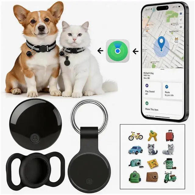 Main image of GPS Tracker for Dogs & Cats, No Monthly Fee, No SIM Card, Real-Time Positioning & Smart Anti-Lost Alerts,Mini Waterproof Drop-Proof Pet Tracker,Long Battery Life,for iOS Find MyApple MFi Certified