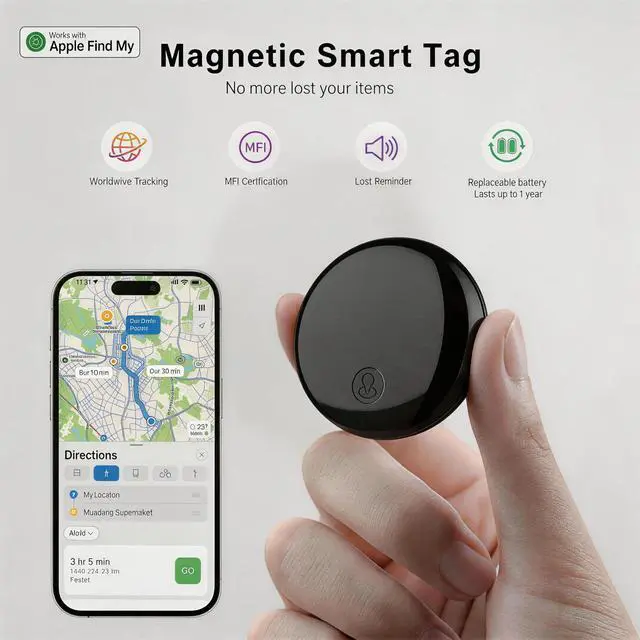 Alt view image 2 of 7 - GPS Tracker for Dogs & Cats, No Monthly Fee, No SIM Card, Real-Time Positioning & Smart Anti-Lost Alerts,Mini Waterproof Drop-Proof Pet Tracker,Long Battery Life,for iOS Find MyApple MFi Certified