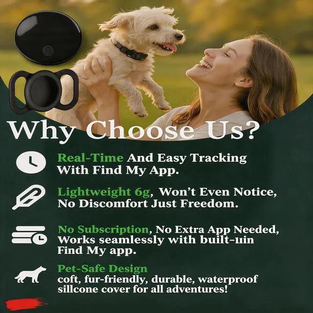 Alt view image 3 of 7 - GPS Tracker for Dogs & Cats, No Monthly Fee, No SIM Card, Real-Time Positioning & Smart Anti-Lost Alerts,Mini Waterproof Drop-Proof Pet Tracker,Long Battery Life,for iOS Find MyApple MFi Certified
