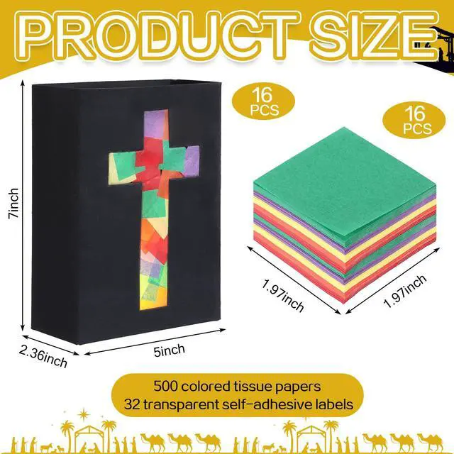 Alt view image 2 of 6 - 16 Set 2026 VBS Cross Lantern Craft Kit DIY Illumination Theme Faux Stained Glass Paper Lanterns with LED Candle Lights Religious Easter Make Your Own Craft Bulk for Church Vacation Holiday