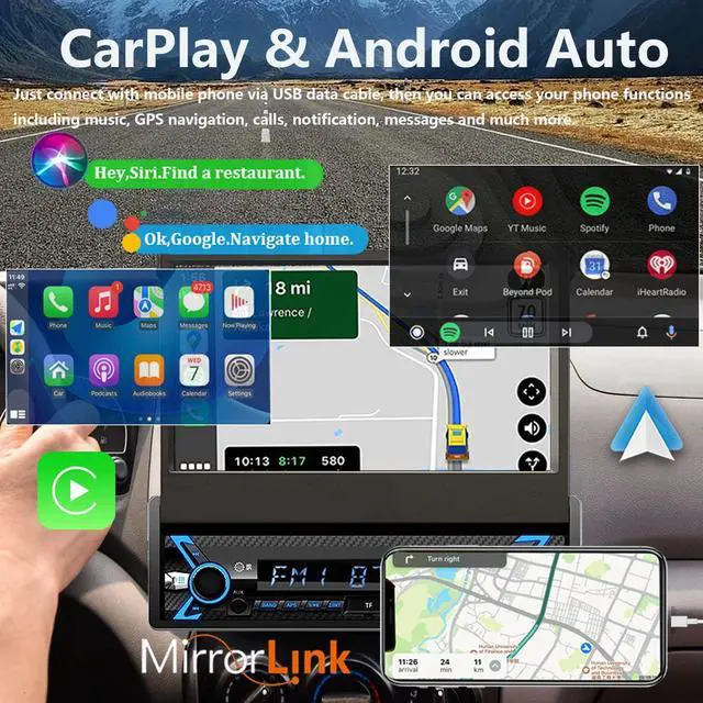 Alt view image 2 of 6 - Single Din Flip Out Screen Car Radio with Backup Camera & Dash Cam | 7inch Flip Up Screen Car Stereo Single Din with Apple Carplay & Android Auto, Bluetooth, FM/EQ, Mirrorlink, SWC, Subwoofer