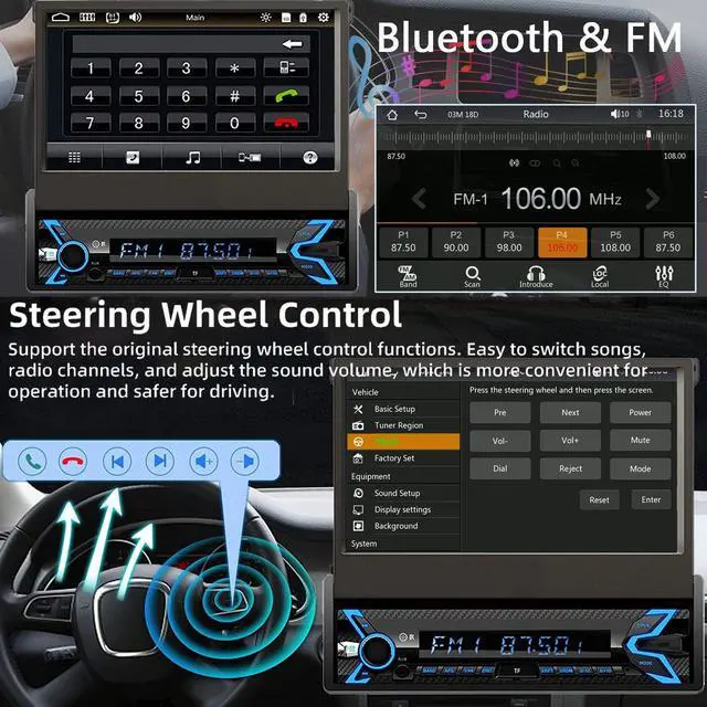 Alt view image 4 of 6 - Single Din Flip Out Screen Car Radio with Backup Camera & Dash Cam | 7inch Flip Up Screen Car Stereo Single Din with Apple Carplay & Android Auto, Bluetooth, FM/EQ, Mirrorlink, SWC, Subwoofer