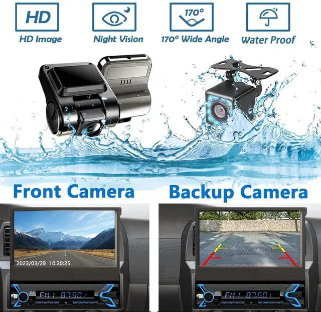 Alt view image 3 of 6 - Single Din Flip Out Screen Car Radio with Backup Camera & Dash Cam | 7inch Flip Up Screen Car Stereo Single Din with Apple Carplay & Android Auto, Bluetooth, FM/EQ, Mirrorlink, SWC, Subwoofer