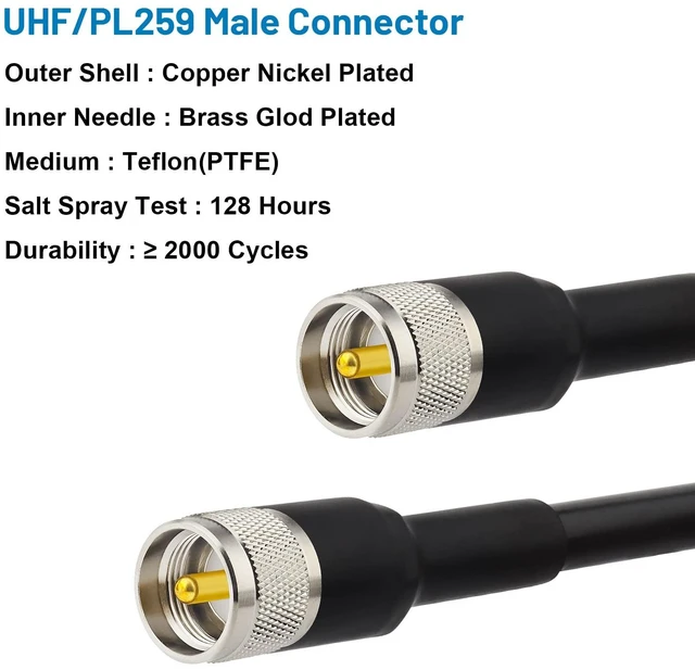Alt view image 2 of 7 - 100FT RG8 Coaxial Cable, UHF Male PL-259, 50 Ohm, Low Loss, CB Radio, VHF Radio, SWR Meter, Antenna Analyzer