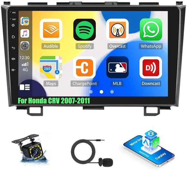 Main image of Car Stereo for Honda CRV 2007-2011 with Apple CarPlay/Android Auto, 9 Inch Touch Screen Bluetooth for CRV CarPlay Radio Head Unit, FM, Mirror Link SWC EQ Dual USB Input with Backup Camera Mic