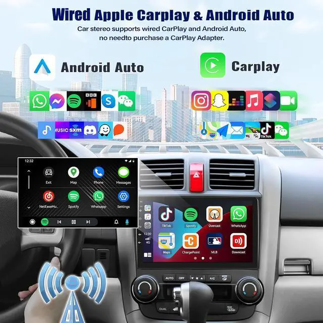 Alt view image 2 of 7 - Car Stereo for Honda CRV 2007-2011 with Apple CarPlay/Android Auto, 9 Inch Touch Screen Bluetooth for CRV CarPlay Radio Head Unit, FM, Mirror Link SWC EQ Dual USB Input with Backup Camera Mic