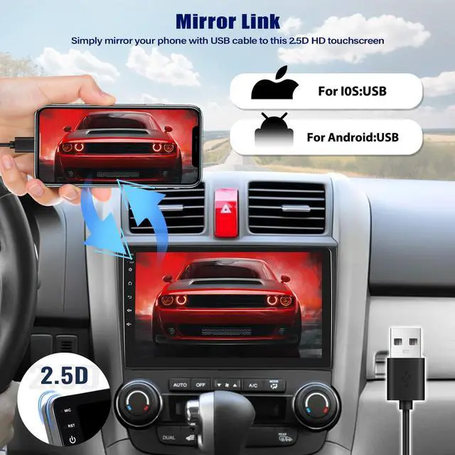 Alt view image 5 of 7 - Car Stereo for Honda CRV 2007-2011 with Apple CarPlay/Android Auto, 9 Inch Touch Screen Bluetooth for CRV CarPlay Radio Head Unit, FM, Mirror Link SWC EQ Dual USB Input with Backup Camera Mic