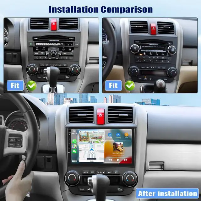 Alt view image 3 of 7 - Car Stereo for Honda CRV 2007-2011 with Apple CarPlay/Android Auto, 9 Inch Touch Screen Bluetooth for CRV CarPlay Radio Head Unit, FM, Mirror Link SWC EQ Dual USB Input with Backup Camera Mic