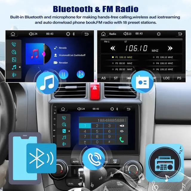 Alt view image 6 of 7 - Car Stereo for Honda CRV 2007-2011 with Apple CarPlay/Android Auto, 9 Inch Touch Screen Bluetooth for CRV CarPlay Radio Head Unit, FM, Mirror Link SWC EQ Dual USB Input with Backup Camera Mic