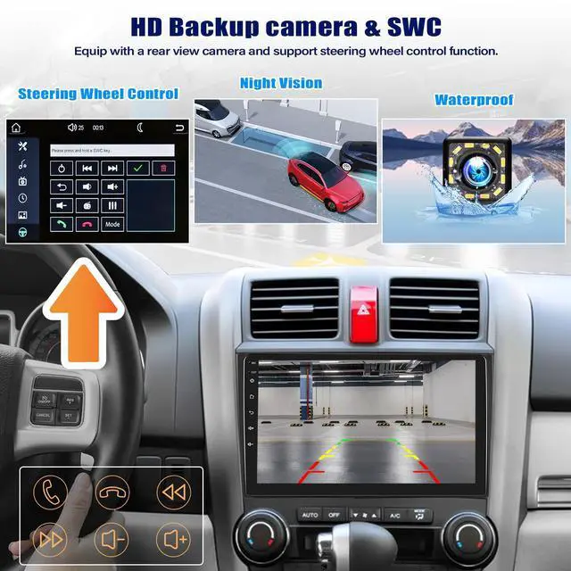 Alt view image 7 of 7 - Car Stereo for Honda CRV 2007-2011 with Apple CarPlay/Android Auto, 9 Inch Touch Screen Bluetooth for CRV CarPlay Radio Head Unit, FM, Mirror Link SWC EQ Dual USB Input with Backup Camera Mic