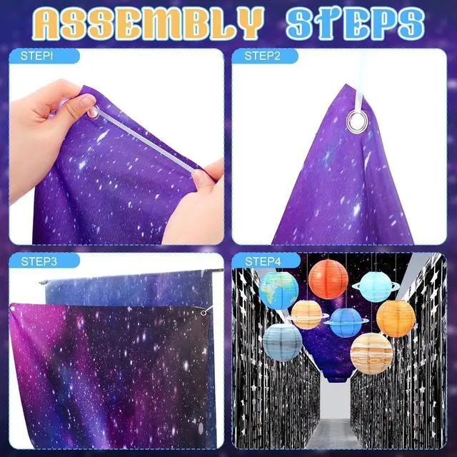 Alt view image 7 of 7 - 13 Pcs Space Ceiling Decoration for Classroom, 12" x 2 ft Galaxy Hanging Backdrop 8 Solar System Paper Lanterns & Star Foil Fringe Curtains Ornament for Vbs Back to School Party Decor