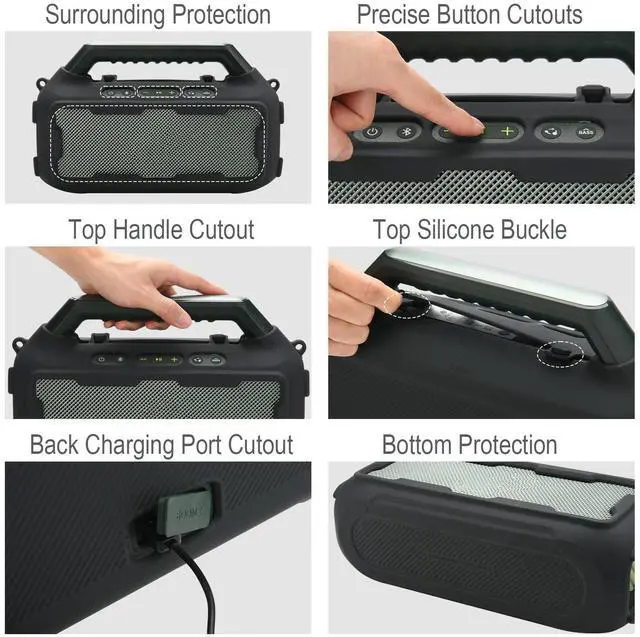 Alt view image 2 of 7 - Silicone Cover for Soundcore Boom 2 Outdoor Speaker(Black) | Travel Silicone Sleeve Case Shockproof Protective Cover Soft Skin with Shoulder Strap