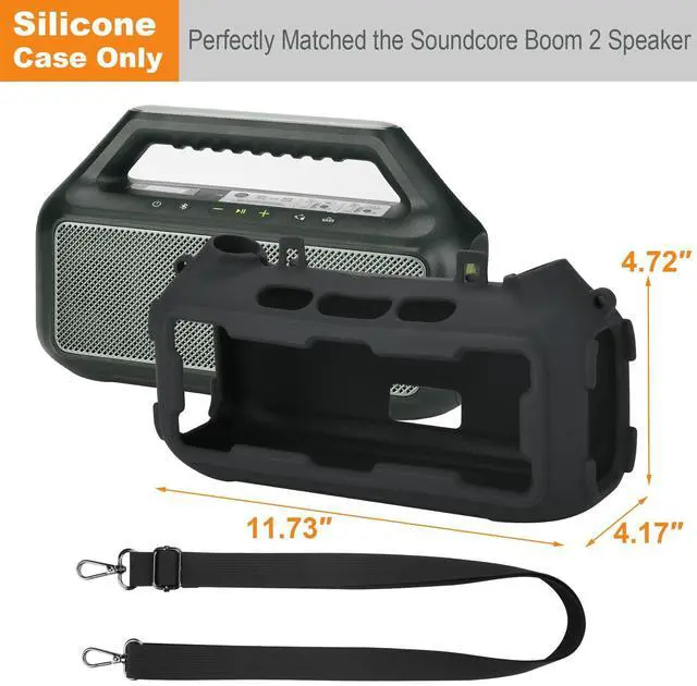 Alt view image 3 of 7 - Silicone Cover for Soundcore Boom 2 Outdoor Speaker(Black) | Travel Silicone Sleeve Case Shockproof Protective Cover Soft Skin with Shoulder Strap